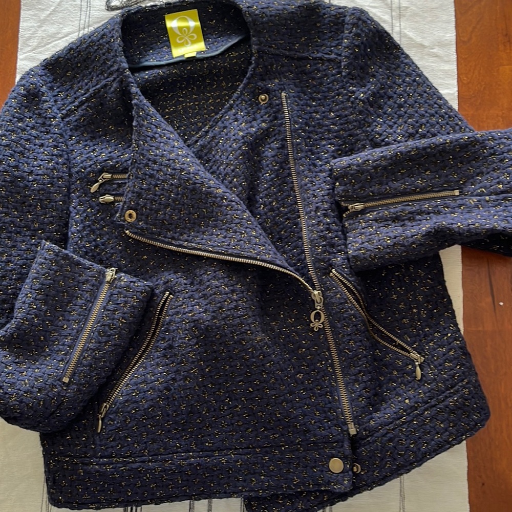 Tweed Admiral Blue Black Gold Blazer Wool Blend